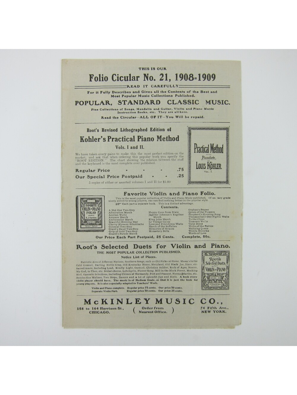 McKinley Music Company Sheet Music Catalog & Sample Advertising Antique 1909